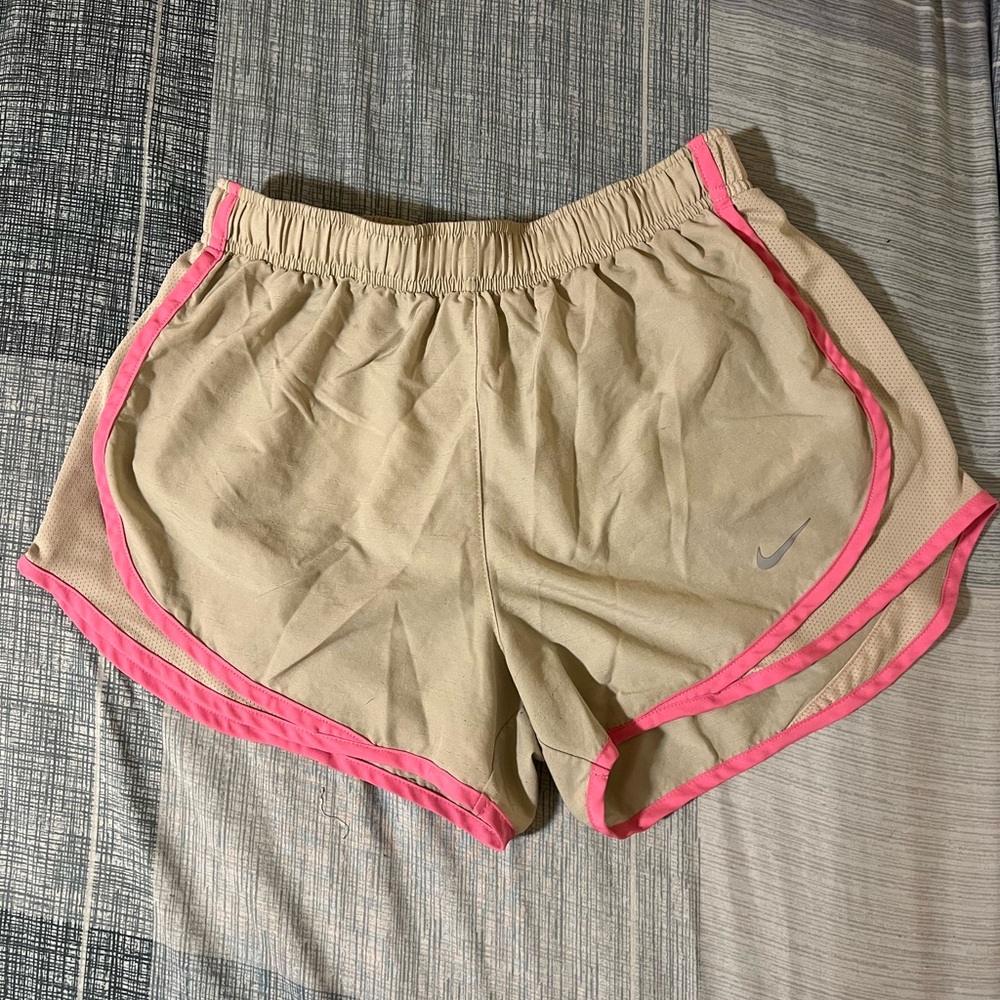 Nike Women's Dri-Fit Shorts in Tan with Pink Trim